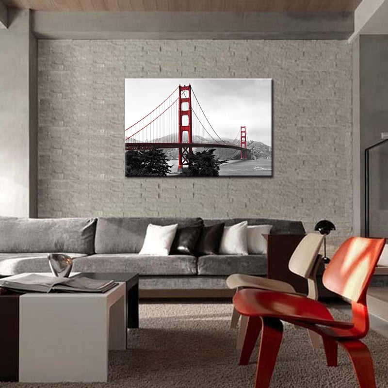 LevvArts Golden Gate Bridge Canvas Wall Art San Francisco Bridge Picture Painting Modern Black and White Red Home Wall Decoration -24"x 36" - Image 5